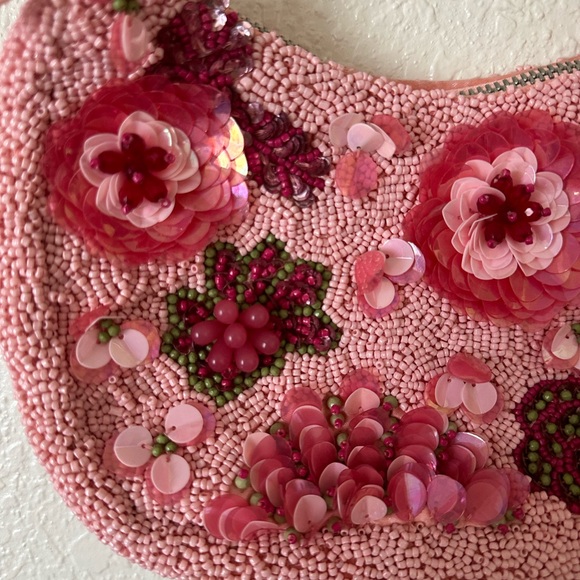 Pink Floral Embellished Beaded Bag - Picture 3 of 5